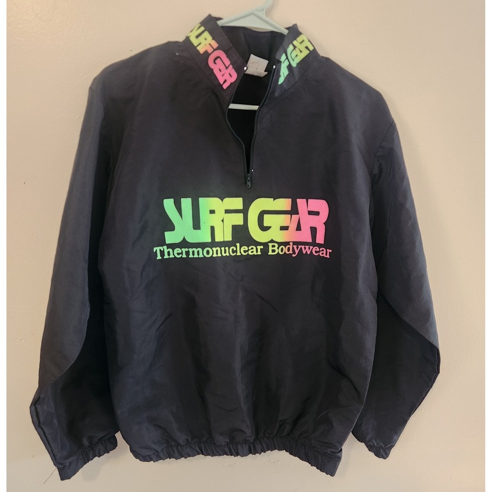 Vintage Surf Gear Windbreaker Black Neon Beach Wear water gear pullover